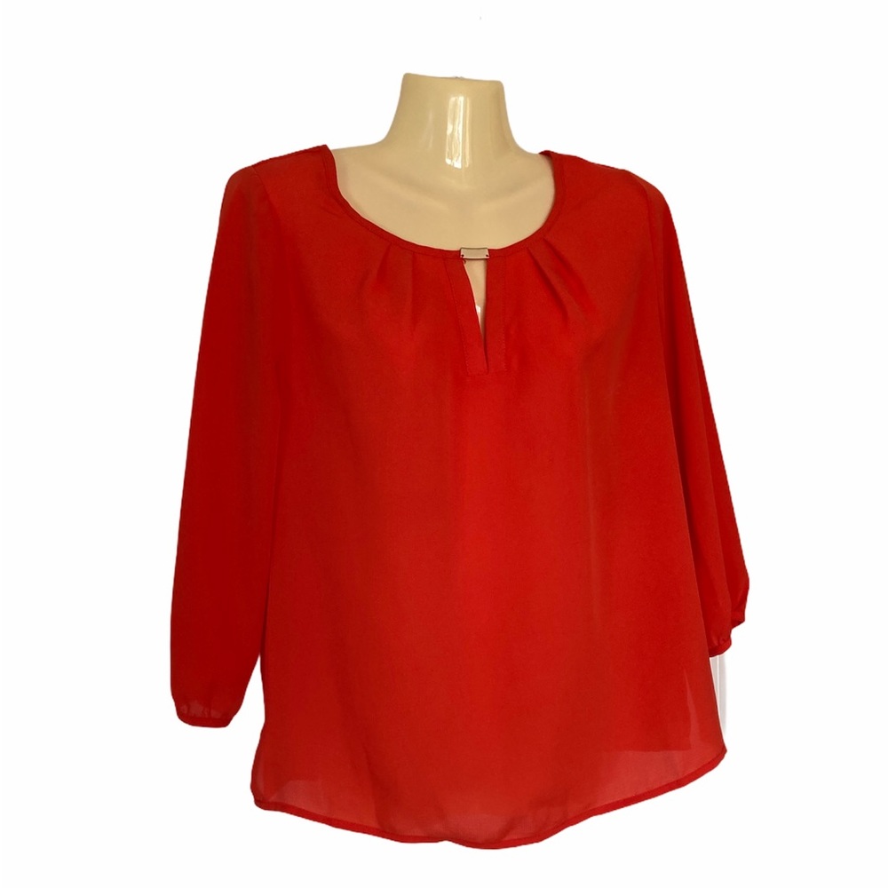 Skies Are Blue Pullover Blouse Top 3/4 Sleeves Careerwear Orange Small